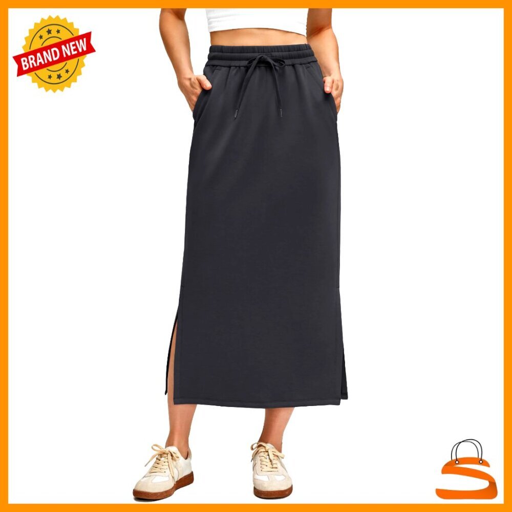 Modal Maxi Skirt with Pockets, Side Slits, Drawstring Waist, Casual Lounge Wear